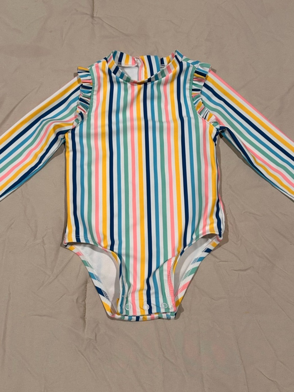 Old Navy Girls Multicolor Stripe Long-Sleeve Swimsuit